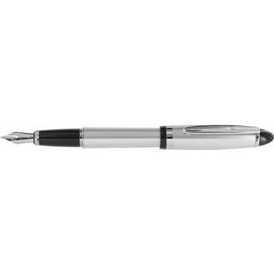 Branded Promotional GSF01 FOUNTAIN PEN in Silver with Black Trim Pen From Concept Incentives.