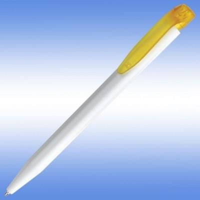 Branded Promotional HARRIER EXTRA BALL PEN in White with Yellow Trim Pen From Concept Incentives.