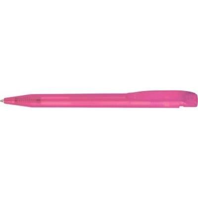 Branded Promotional HARRIER FROST PLASTIC BALL PEN in Translucent Pink Pen From Concept Incentives.