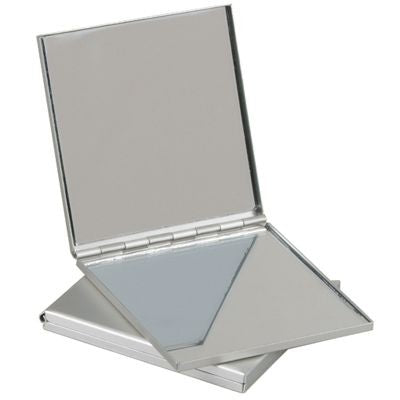 Branded Promotional SQUARE ALUMINIUM SILVER METAL DOUBLE COMPACT HANDBAG MIRROR Mirror From Concept Incentives.