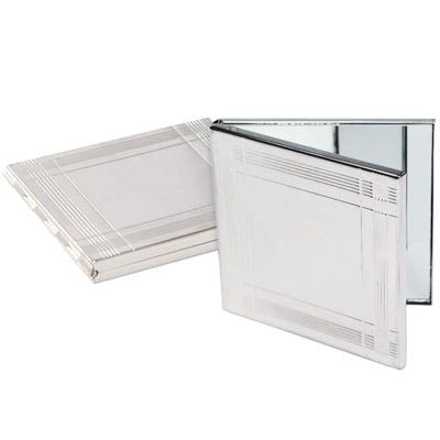 Branded Promotional SILVER PLATED METAL SQUARE DOUBLE COMPACT HANDBAG MIRROR Mirror From Concept Incentives.