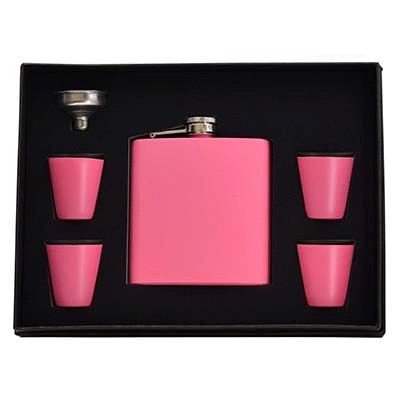 Branded Promotional 6OZ PINK GIFT SET with CupS Hip Flask From Concept Incentives.