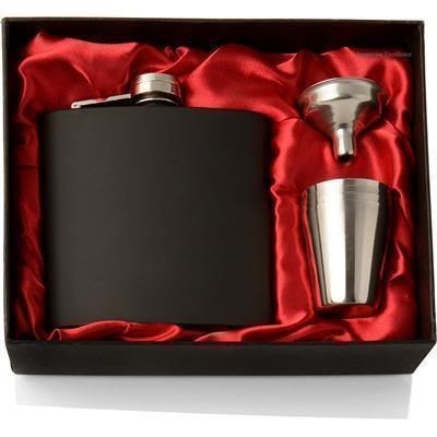 Branded Promotional 6OZ HIP FLASK in Matt Black Hip Flask From Concept Incentives.