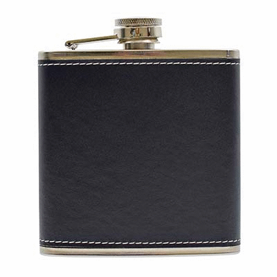 Branded Promotional 6OZ PU LEATHER HIP FLASK in Black Hip Flask From Concept Incentives.