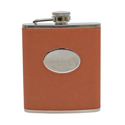 Branded Promotional 7OZ PU LEATHER OVAL HIP FLASK Hip Flask From Concept Incentives.