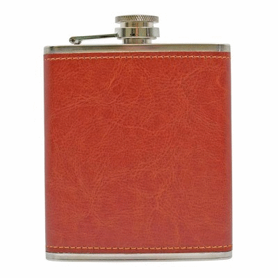 Branded Promotional 7OZ PU LEATHER HIP FLASK in Russet Red Hip Flask From Concept Incentives.