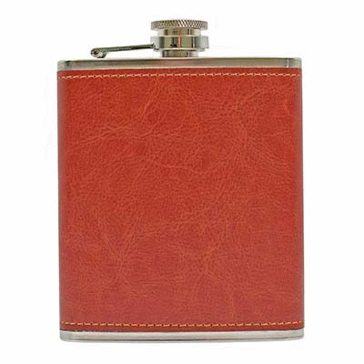 Branded Promotional 7OZ PU LEATHER HIP FLASK in Russet Red in Black Gift Box with 2 Cup Hip Flask From Concept Incentives.