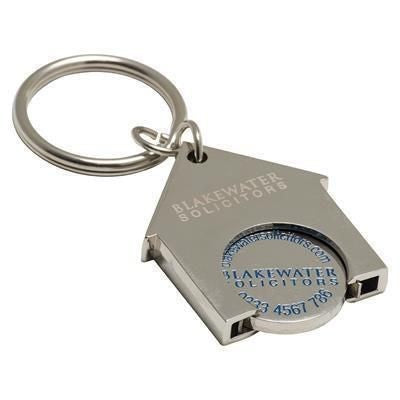 Branded Promotional HOUSE SHAPE TROLLEY COIN KEYRING Keyring From Concept Incentives.