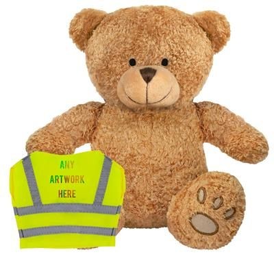 Branded Promotional PRINTED PROMOTIONAL SOFT TOY EDWARD I TEDDY BEAR with Hi-vis Vest Soft Toy From Concept Incentives.