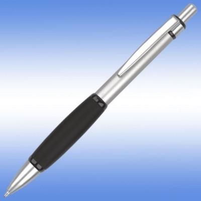 Branded Promotional IRIS GRIP METAL BALL PEN in Silver with Black Grip Pen From Concept Incentives.