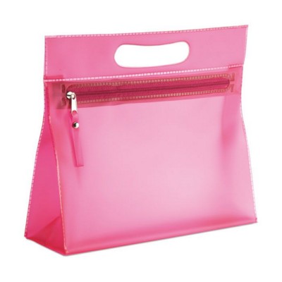 Branded Promotional CLEAR TRANSPARENT LADIES COSMETICS VANITY BAG in Fuchsia Pink Cosmetics Bag From Concept Incentives.