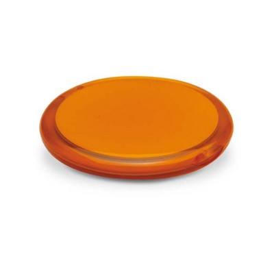 Branded Promotional DOUBLE COMPACT LADIES HANDBAG MIRROR in Round Shape in Translucent Orange Mirror From Concept Incentives.