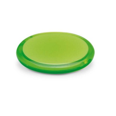Branded Promotional DOUBLE COMPACT LADIES HANDBAG MIRROR in Round Shape in Translucent Lime Green Mirror From Concept Incentives.