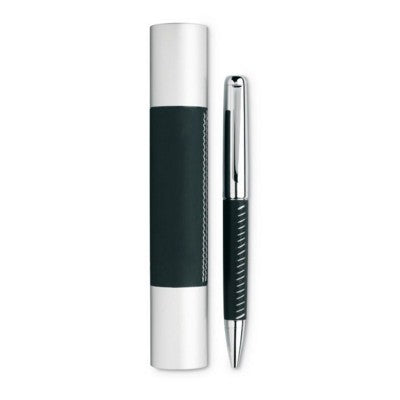 Branded Promotional PREMIER METAL BALL PEN in Tube Box in Black Pen From Concept Incentives.