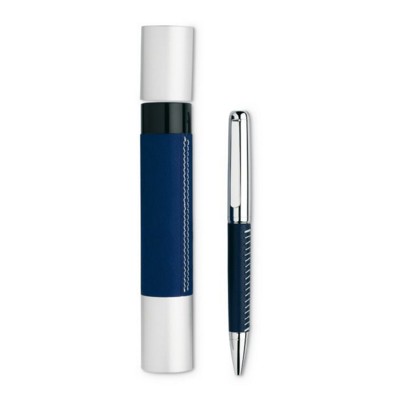 Branded Promotional PREMIER METAL BALL PEN in Tube Box in Blue Pen From Concept Incentives.