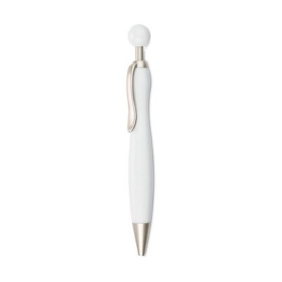 Branded Promotional PLASTIC PUSH BALL PEN with Ball Plunger in White Pen From Concept Incentives.