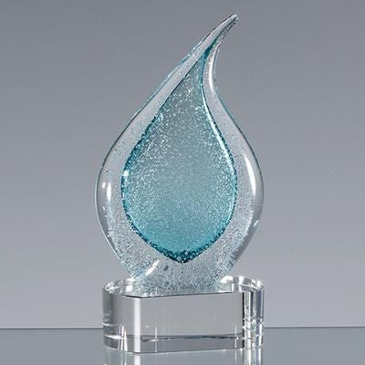 Branded Promotional 17CM HANDMADE GLASS FROSTED TEAL TEAR DROP AWARD Award From Concept Incentives.