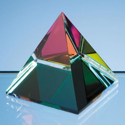 Branded Promotional 5CM COLOUR OPTICAL GLASS CRYSTAL 4 SIDED PYRAMID PAPERWEIGHT Paperweight From Concept Incentives.