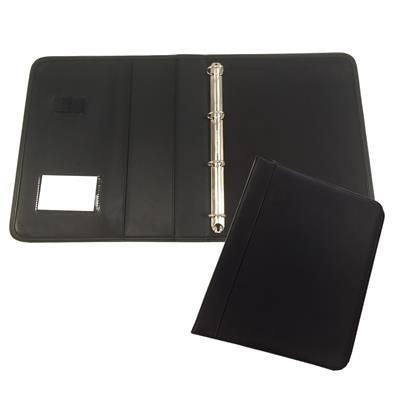 Branded Promotional HOUGHTON PU A4 RING BINDER in Black Conference Folder From Concept Incentives.