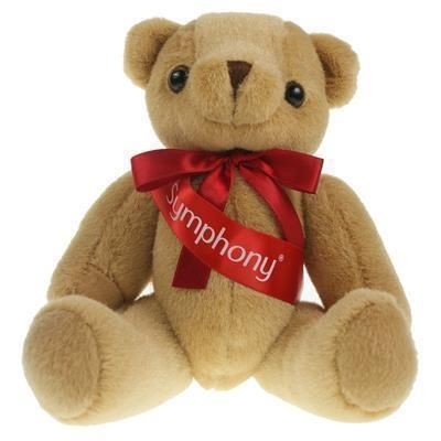 Branded Promotional 25CM HONEY JOINTED BEAR with Sash Soft Toy From Concept Incentives.