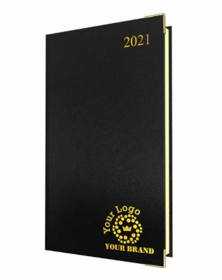 Branded Promotional FINEGRAIN DELUXE A5 DAY TO PAGE SMALL DESK DIARY in Black from Concept Incentives