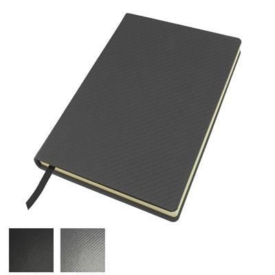 Branded Promotional CARBON FIBRE TEXTURE A5 CASEBOUND NOTE BOOK Journal Note Book From Concept Incentives.
