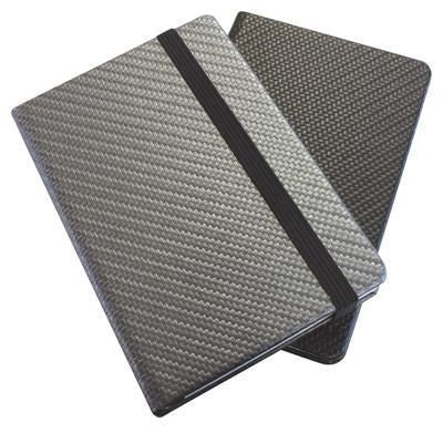 Branded Promotional CARBON FIBRE TEXTURED A5 CASEBOUND NOTE BOOK with Elastic Strap Journal Note Book From Concept Incentives.