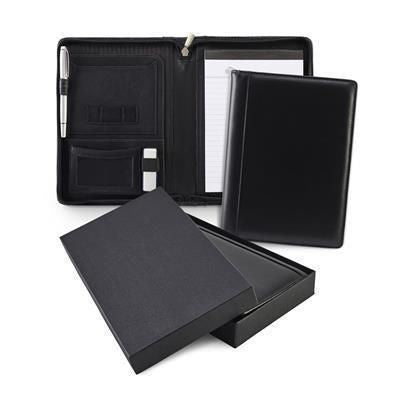 Branded Promotional SANDRINGHAM NAPPA LEATHER A5 ZIP AROUND CONFERENCE FOLDER in Black Conference Folder From Concept Incentives.
