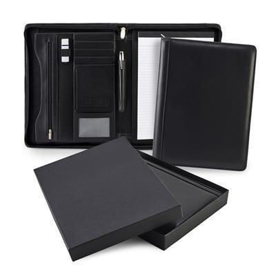Branded Promotional SANDRINGHAM NAPPA LEATHER A4 ZIP CONFERENCE FOLDER in Black Conference Folder From Concept Incentives.