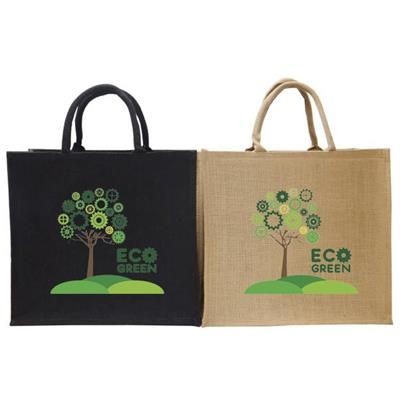 Branded Promotional TATTON JUTE CARRIER BAG FOR LIFE in Black Bag From Concept Incentives.