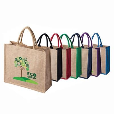 Branded Promotional TATTON JUTE TOTE SHOPPER TOTE BAG FOR LIFE with Dyed Gusset & Handles Bag From Concept Incentives.