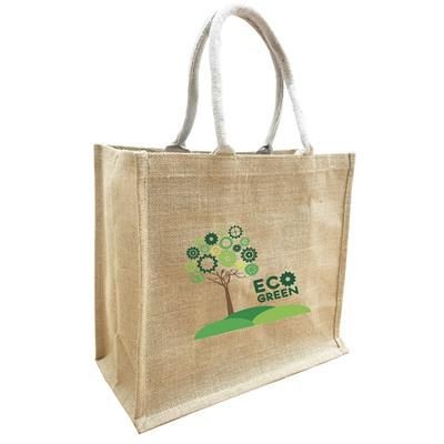 Branded Promotional LARGE NATURAL JUTE LANDSCAPE SHOPPER TOTE BAG FOR LIFE with Extra Large Gusset Bag From Concept Incentives.