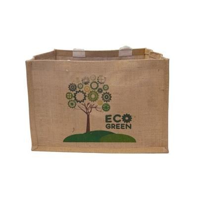Branded Promotional 100% NATURAL JUTE BOX SHOPPER TOTE BAG with Pp Lamination Bag From Concept Incentives.