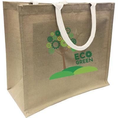 Branded Promotional LARGE NATURAL JUTE ECO SHOPPER TOTE BAG with White Handles Bag From Concept Incentives.