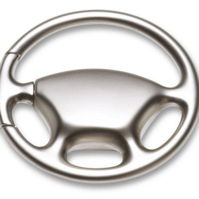 Branded Promotional CAR STEERING WHEEL METAL KEYRING in Matt Silver Keyring From Concept Incentives.