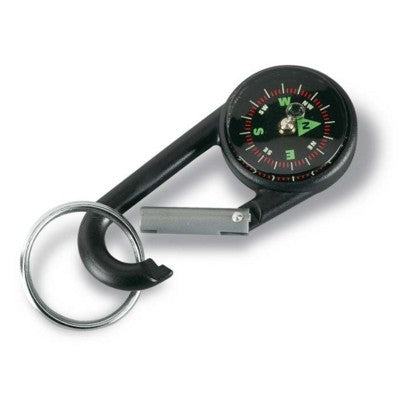 Branded Promotional CARABINER CLIP KEYRING with Compass in Black Compass From Concept Incentives.