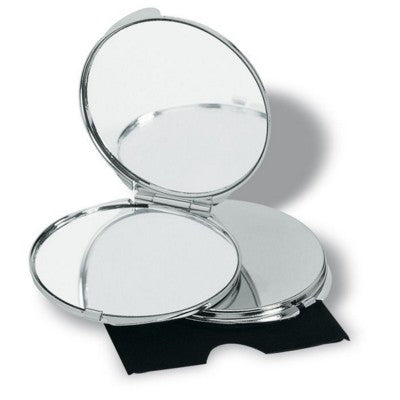 Branded Promotional ROUND METAL MAKE UP COMPACT MIRROR in Shiny Silver Mirror From Concept Incentives.