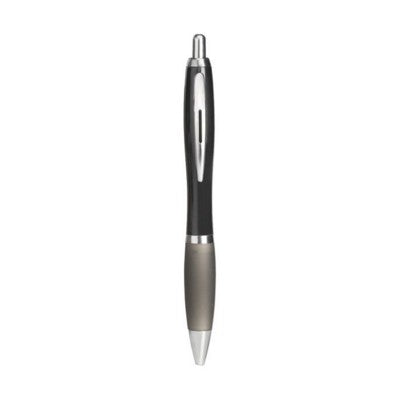 Branded Promotional RIO COLOUR AUTOMATIC PLASTIC BALL PEN with Soft Grip in Black Pen From Concept Incentives.