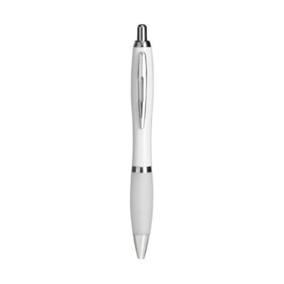 Branded Promotional RIO COLOUR AUTOMATIC PLASTIC BALL PEN with Soft Grip in White Black Ink Pen From Concept Incentives.