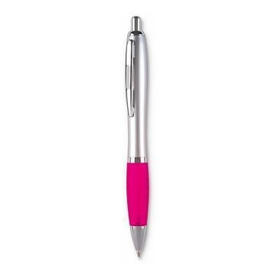 Branded Promotional RIO SATIN AUTOMATIC PLASTIC BALL PEN with Satin Body & Soft Grip in Fuchsia Pen From Concept Incentives.