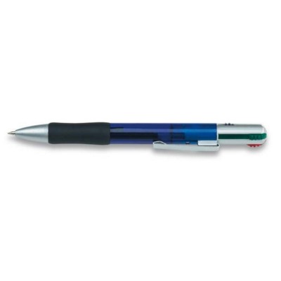 Branded Promotional FOUR IN ONE COLOUR PLASTIC BALL PEN in Translucent Blue Pen From Concept Incentives.