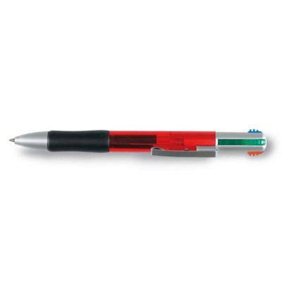 Branded Promotional FOUR IN ONE COLOUR PLASTIC BALL PEN in Translucent Red Pen From Concept Incentives.