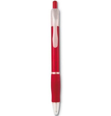 Branded Promotional BALL PEN with Rubber Grip in Translucent Red Pen From Concept Incentives.