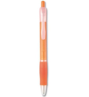 Branded Promotional BALL PEN with Rubber Grip in Translucent Orange Pen From Concept Incentives.