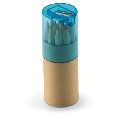 Branded Promotional 12 PIECE COLOURING PENCIL SET in Translucent Blue Colouring Set From Concept Incentives.