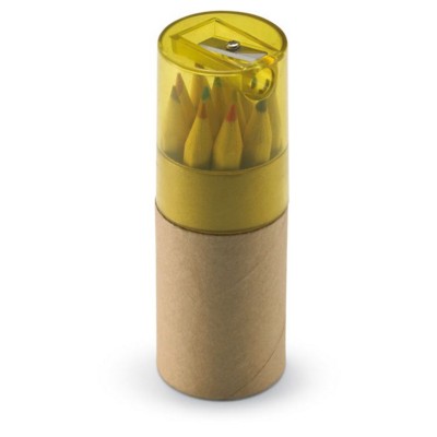 Branded Promotional 12 PIECE COLOURING PENCIL SET in Translucent Yellow Colouring Set From Concept Incentives.