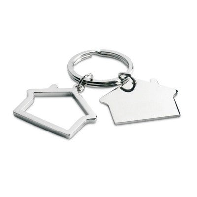 Branded Promotional METAL HOUSE SHAPE KEYRING in Shiny Silver Finish Keyring From Concept Incentives.