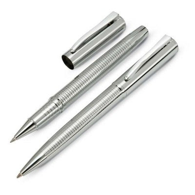 Branded Promotional METAL BALL PEN & ROLLERBALL PEN SET in Silver Pen Set From Concept Incentives.