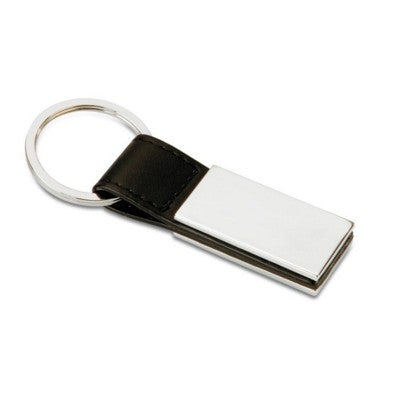 Branded Promotional PU KEYRING with Square Metal Plate in Black Keyring From Concept Incentives.