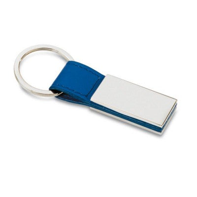 Branded Promotional PU KEYRING with Square Metal Plate in Blue Keyring From Concept Incentives.